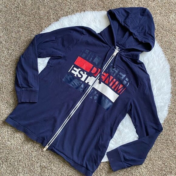 Tommy Hilfiger Other - Tommy Hilfiger Jacket Zip Front Hooded Red White Blue Lightweight Mens Sz Medium